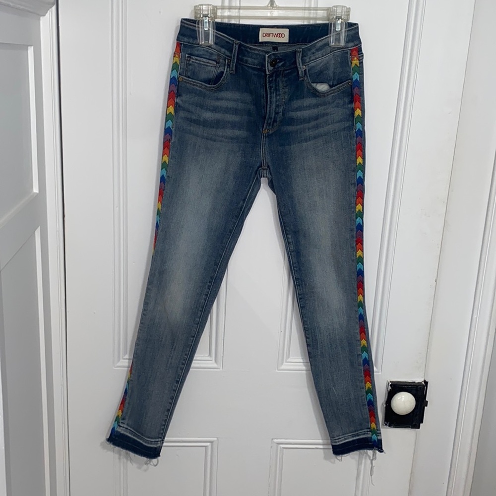 Anthropologie Driftwood Rainbow Embroidered Jackie Jean